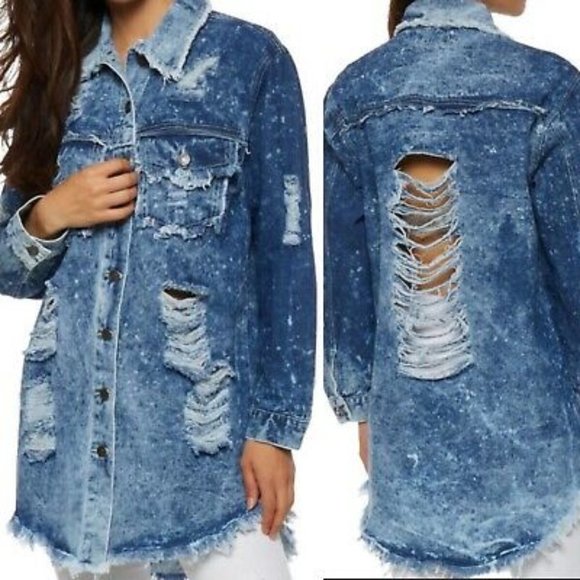 Thrill Denim Jackets & Blazers - NWT! Womens Thrill Jeans Denim Ripped Distressed Novelty Wash Jacket Size Large